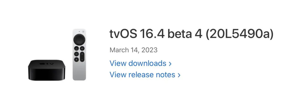 苹果发布 tvOS 16.4 Beta 4（20L5490a）更新